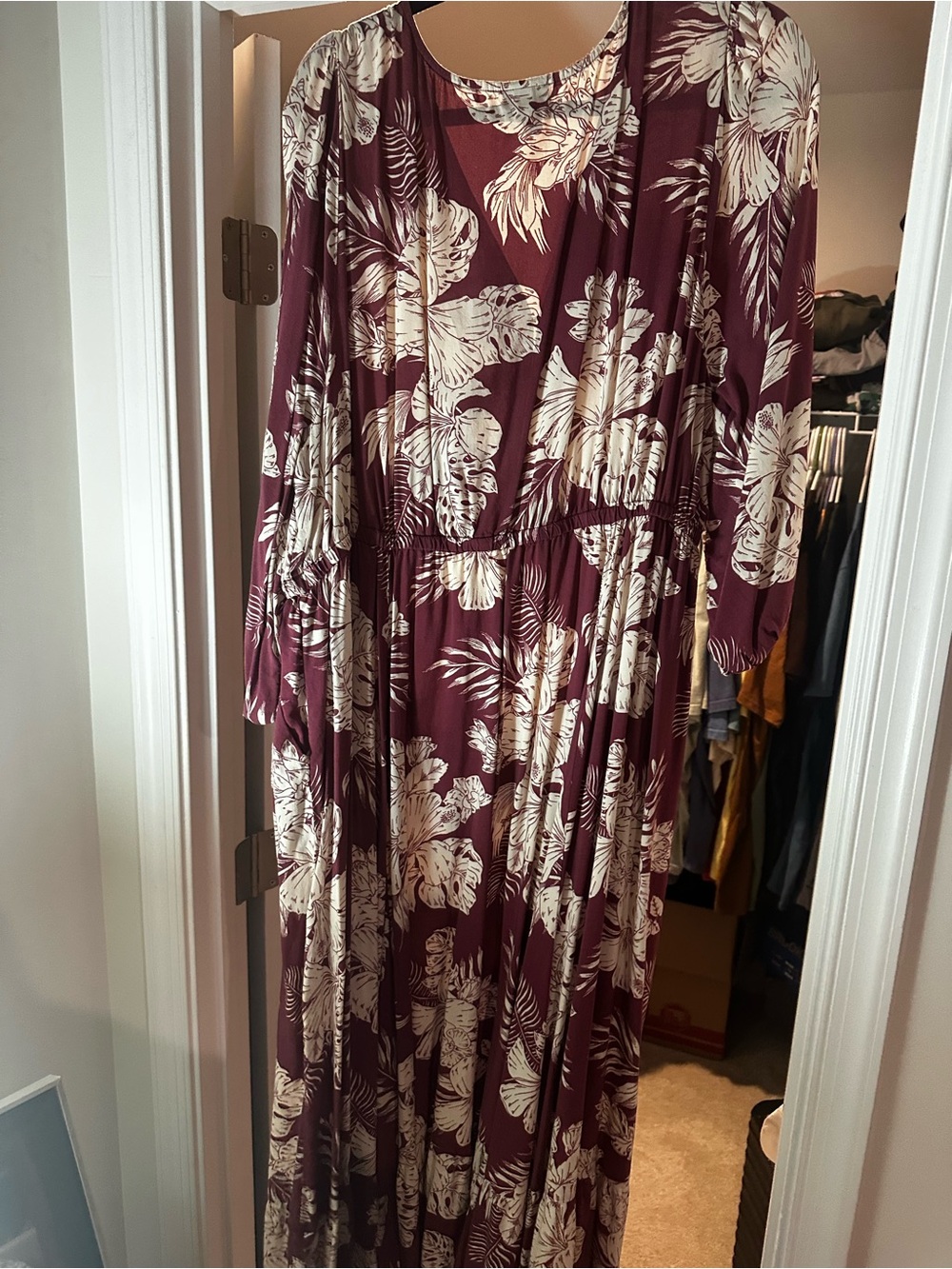torrid Burgundy and Cream Tropical-Print Maxi Dress